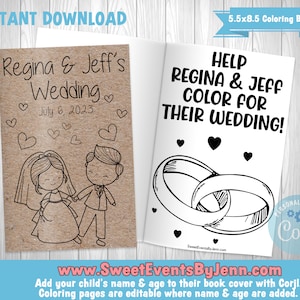 Personalized Wedding Coloring Book: Kids Activity Favors (Instant Download)