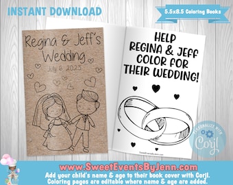 Personalized Wedding Coloring Book: Kids Activity Favors (Instant Download)