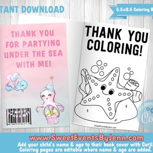 Mermaid Coloring Book Printable Coloring Book Instant Download Corjl Editable Book Cover & Coloring Pages image 5