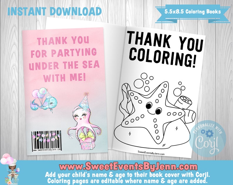 Mermaid Coloring Book Printable Coloring Book Instant Download Corjl Editable Book Cover & Coloring Pages image 5