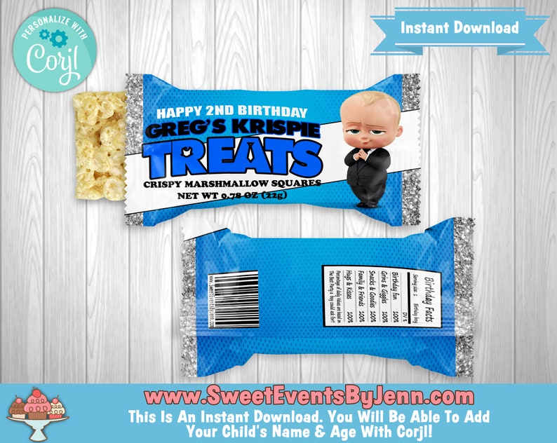 Custom Party Favors Personalized Rice Krispie Treats Wrapper Printable Thank You Gift Instant Download