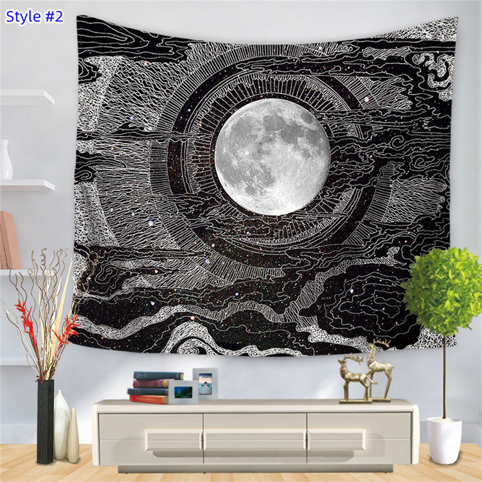 Discover Moon Tapestry Art Background Wall Decoration Tapestry for Living Room Dinnering Room