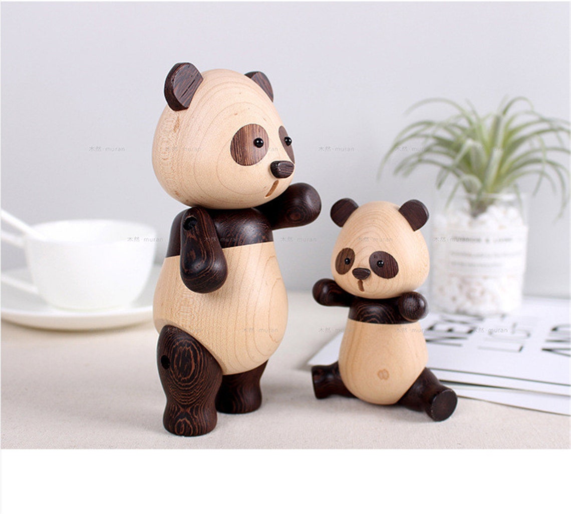 Wooden Panda Toys Cute Wood Animal Ornaments Figurines for Etsy