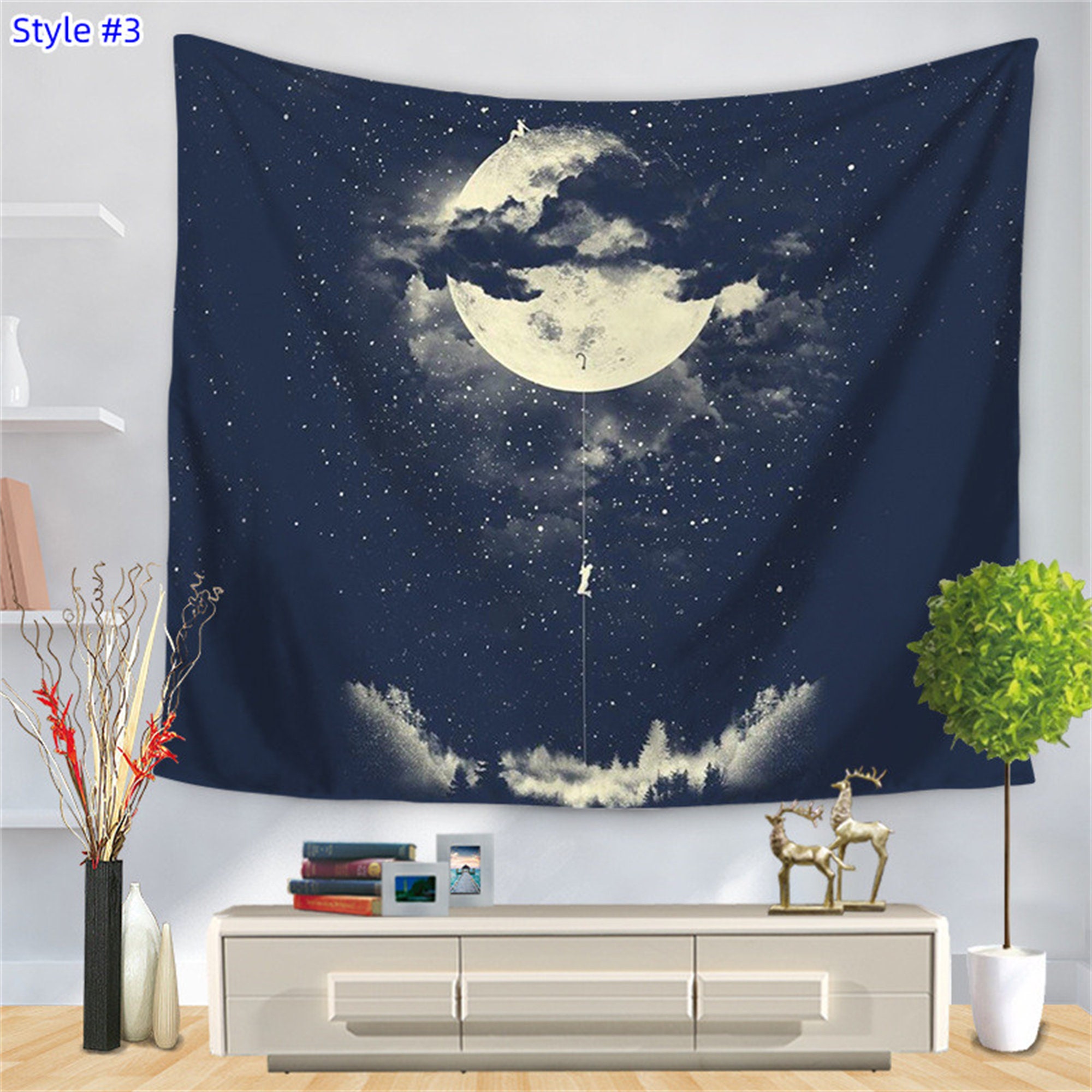 Discover Moon Tapestry Art Background Wall Decoration Tapestry for Living Room Dinnering Room