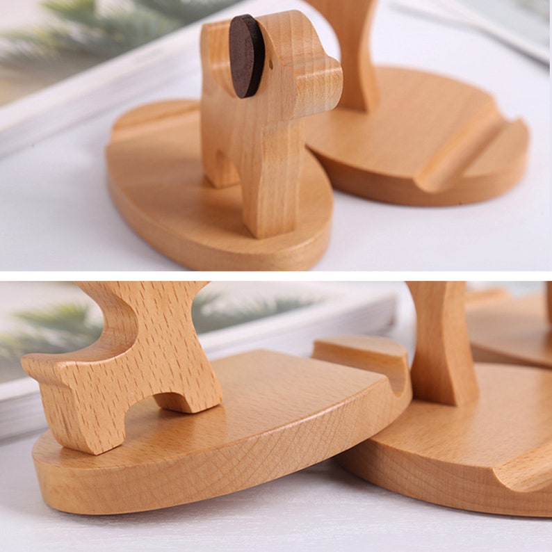 Wooden Cellphone Stand Cartoon Animal Handmade Mobile Phone Holder Creative Wood Smartphone Stand Phone Dock Station Desktop Accessories