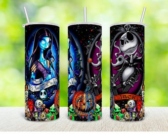 Jack and Sally Halloween Tumbler: 20oz Stainless Steel Tumbler Water Bottle US SHOPPERS--NO Extra Duty or Tariff Fees