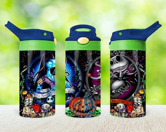 Personalized Jack and Sally 12oz kids tumbler water bottle