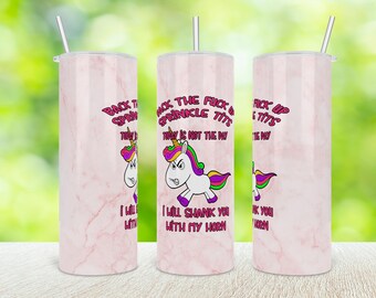 Vaso de unicornio sarcástico: "Back The Fuck Up" - Botella de agua de acero inoxidable de 20 oz. COMPRADORES DE EE. UU. - SIN aranceles ni tasas adicionales.