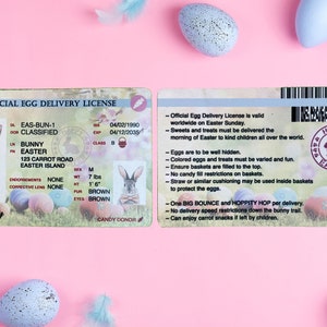 Licencia de entrega de huevos de conejito de Pascua / Tarjeta de identificación de conejito de Pascua / Tarjeta perdida de conejito de Pascua /