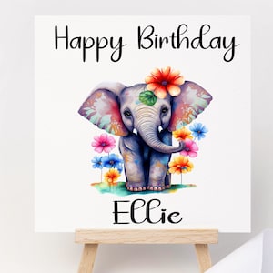 Pretty Cute, Elephant Birthday card, Greeting card, Personalised Elephant card, Floral Elephant, Pink Card, for Friend, Daughter, Mum, Name