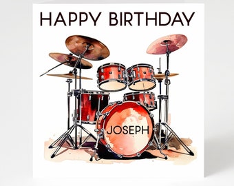 Happy Birthday card, Personalised Drummer Birthday Card, Drummer Birthday Card, DRum Birthday Card, Personalised Name Card, Controller, Drum