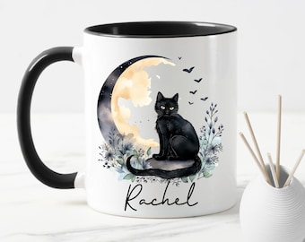 Mystic Moon Black cat mug, Cat mug, Sister, Friend, Cat lover, Black cats, Cat and Moon mug, Personalised cat mug, Cat Name, Personalised