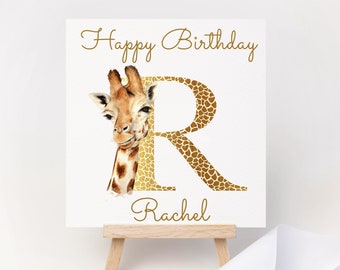Pretty Cute, Giraffe Birthday card, Greeting card, Personalised Giraffe card, Jungle Card, Safari Card, for Friend, Daughter, Mum, Name