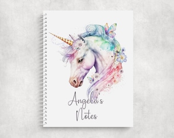 Personalised Unicorn A5 Notebook • Custom Name Journal • Glossy Cover • Coloured Spine Pretty Initial Softback Notebook