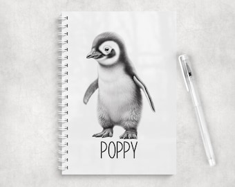 Personalised Penguin A5 Notebook • Watercolour Art Journal, Custom Name Stationery