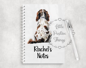 Personalised Pretty Spaniel A5 Notebook • Custom Name Journal • Glossy Cover • Coloured Spine Name Notebook Notepad, Springer Spaniel