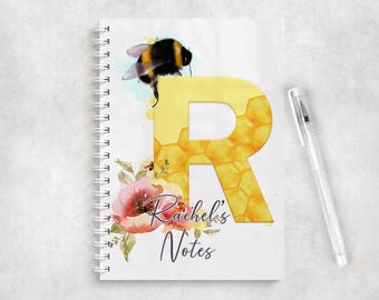 Personalised Bumble Bee A5 Notebook • Custom Name Journal • Watercolour Art, Glossy Cover