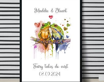 Stunning Personalised Frog Couple print, Unframed Print A4 or A5, Love Frog Print, Personalised Print A4 A5, Frog Wedding, Anniversary Gift