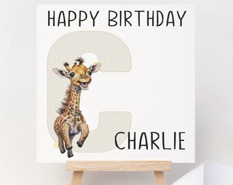 Pretty Cute, Giraffe Birthday card, Greeting card, Personalised Giraffe card, Jungle Card, Safari Card, for Friend, Daughter, Mum, Name
