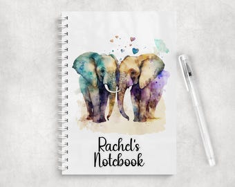 Personalised Elephant A5 Notebook • Watercolour Art Journal, Custom Name Stationery