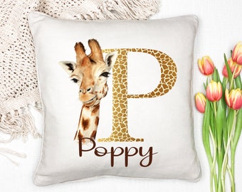 Personalised Name Giraffe Safari cushion Pillow, Giraffe Cushion, Personalised cushion, Present for Niece Sister Friend Child. Birthday