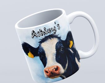 Personalised Pretty cow mug, Pretty Cow cup, Cow mug, Personalised mug, Dairy cow mug, Cow gift, cow mug, Sister, Friend, Mum, Birthday