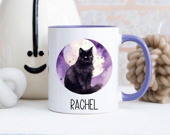 Mystical moon Black cat purple mug, Cat mug, Sister, Friend, Cat lover, Black cats, Cat and Moon mug, Personalised cat mug