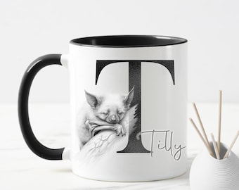 Pretty Bat Mug personalised with name and initial. Cute bat cup, Bat Mug, Personalised Bat cup, Bats, Sleeping Bat, Birthday Bat Mug, Gift