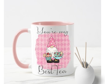 Lovely bright Pink Gnome Gonk You're my Best-Tea Birthday Friendship Office great friendship gift. Best Tea Present, Pink mug, Bestie Mate