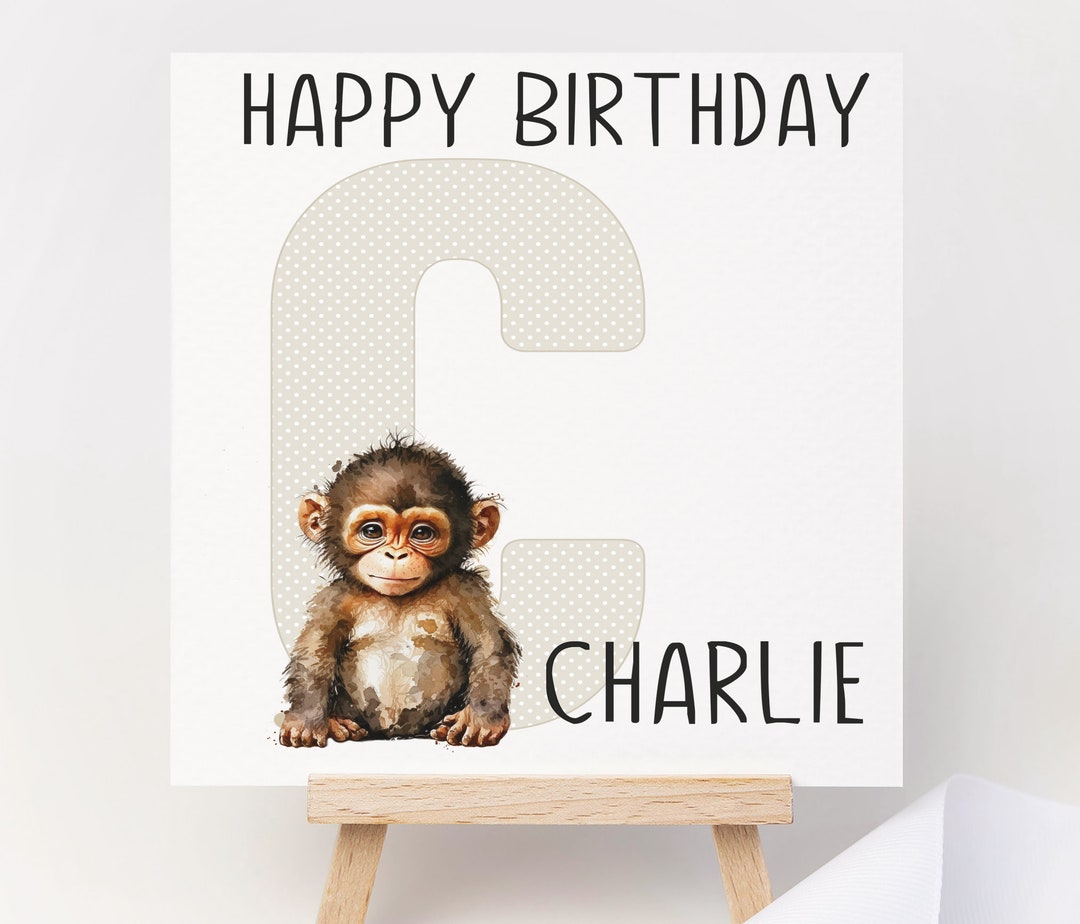 Pretty Cute, Monkey Birthday Card, Greeting Card, Personalised Monkey ...