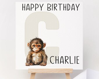 Pretty Cute, Monkey Birthday card, Greeting card, Personalised monkey card, Jungle Card, Safari Card, for Friend, Daughter, Mum, Name
