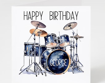 Drummer Birthday Card. Personalised Drummer Card. Drums Birthday Card. Happy Birthday Card Drummer. Drums Birthday Card. Custom Name Card