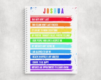 Personalised Mental Health A5 Notebook • Custom Name Journal • Glossy Cover • Coloured Spine Pretty Bookstack Notebook