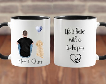 FREE POSTAGE** Dishwasher safe Personalised with names Dog and male owner Dad cup mug.  Life is better with a Cockerpoo Cocker Poo dog