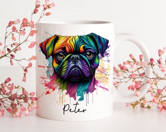 Personalised with name Pug cup.  Rainbow Pug Mug, Personalised Pug Mug, Pug Gift, Pug Present, Birthday Pug, Cute Colourful Pug Mug Dog Mum