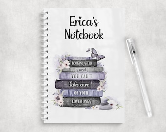 Personalised Mental Health A5 Notebook • Custom Name Journal • Glossy Cover • Coloured Spine Pretty Bookstack Notebook