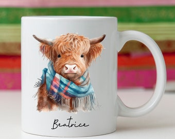 Personalised Highland cow mug, Pretty Cow cup, Cow mug, Personalised mug, Highland cow mug, Cow gift, cow mug, Sister, Friend, Mum, Birthday