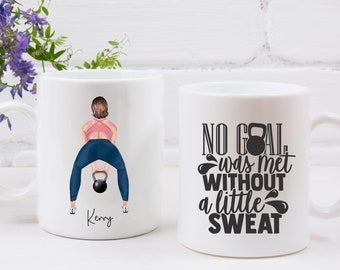 Personalised with name Kettlebell Training Gym workout 11oz Mug  with sweat goal quote on the reverse. Great gift for Lady Gym fan addict