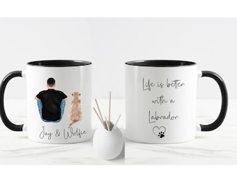 FREE POSTAGE** Dishwasher safe Personalised with names Dog and male owner Dad cup mug.  Life is better with a Labrador Retriever dog