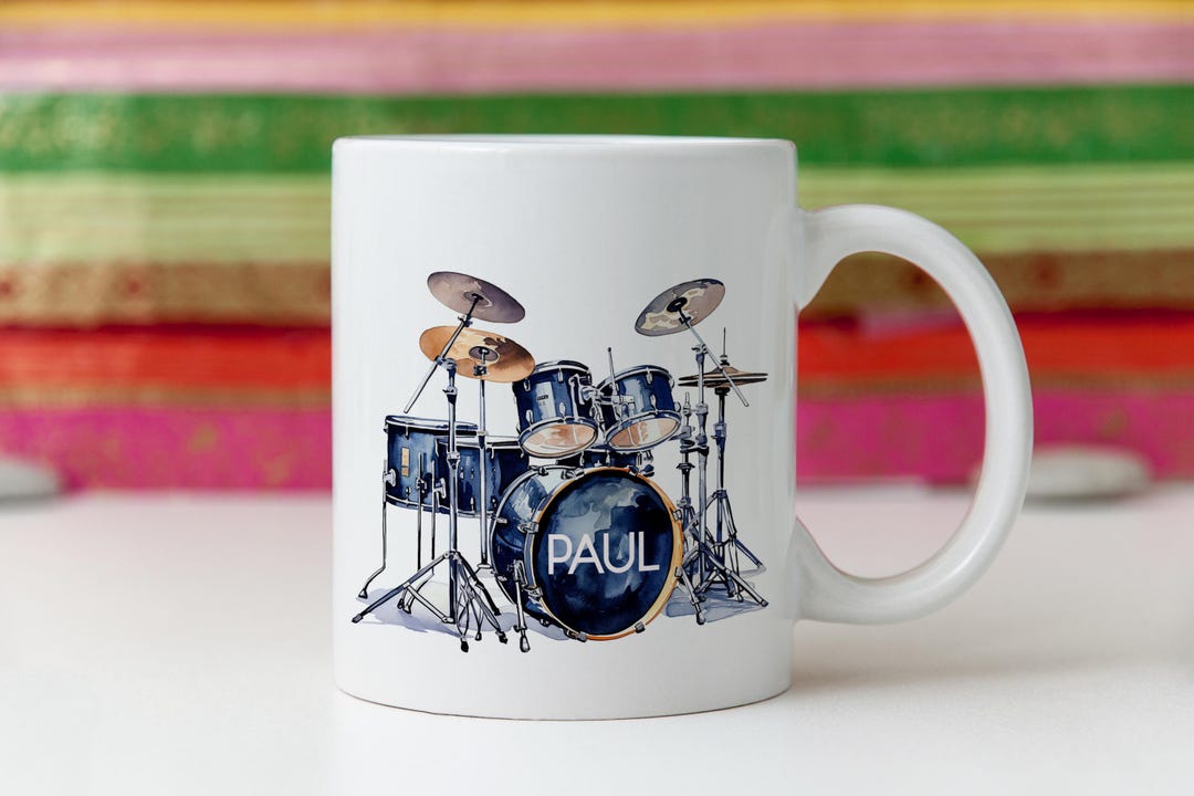 Personalised Name Custom Drum Kit Mug – Unique Gift for Drummers, Music ...