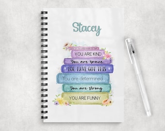 Personalised Mental Health A5 Notebook • Custom Name Journal • Glossy Cover • Coloured Spine Pretty Bookstack Notebook