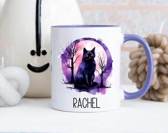 Mystic moon, Black cat purple mug, Cat mug, Sister, Friend, Cat lover, Black cats, Cat and Moon mug, Personalised cat mug, Black Cat Gift