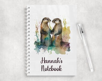 Personalised Otter A5 Notebook • Watercolour Art Journal, Custom Name Stationery