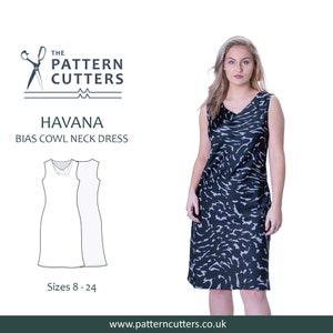 Cowl neck dress PDF pattern, Havana bias cowl neck dress