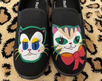 Hand painted ‘vintage cat’ canvas shoes