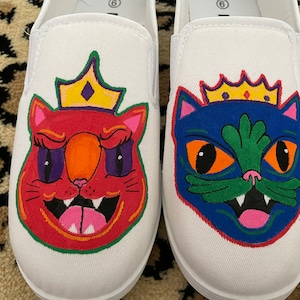 Hand painted King and queen cat canvas shoes