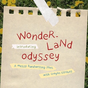 Manuscrite Pastel à L'huile | pour projets scolaires, police de caractères désordonnée ludique et imaginative, police de caractères pour livres pour enfants | Police de caractères Wonderland Odyssey