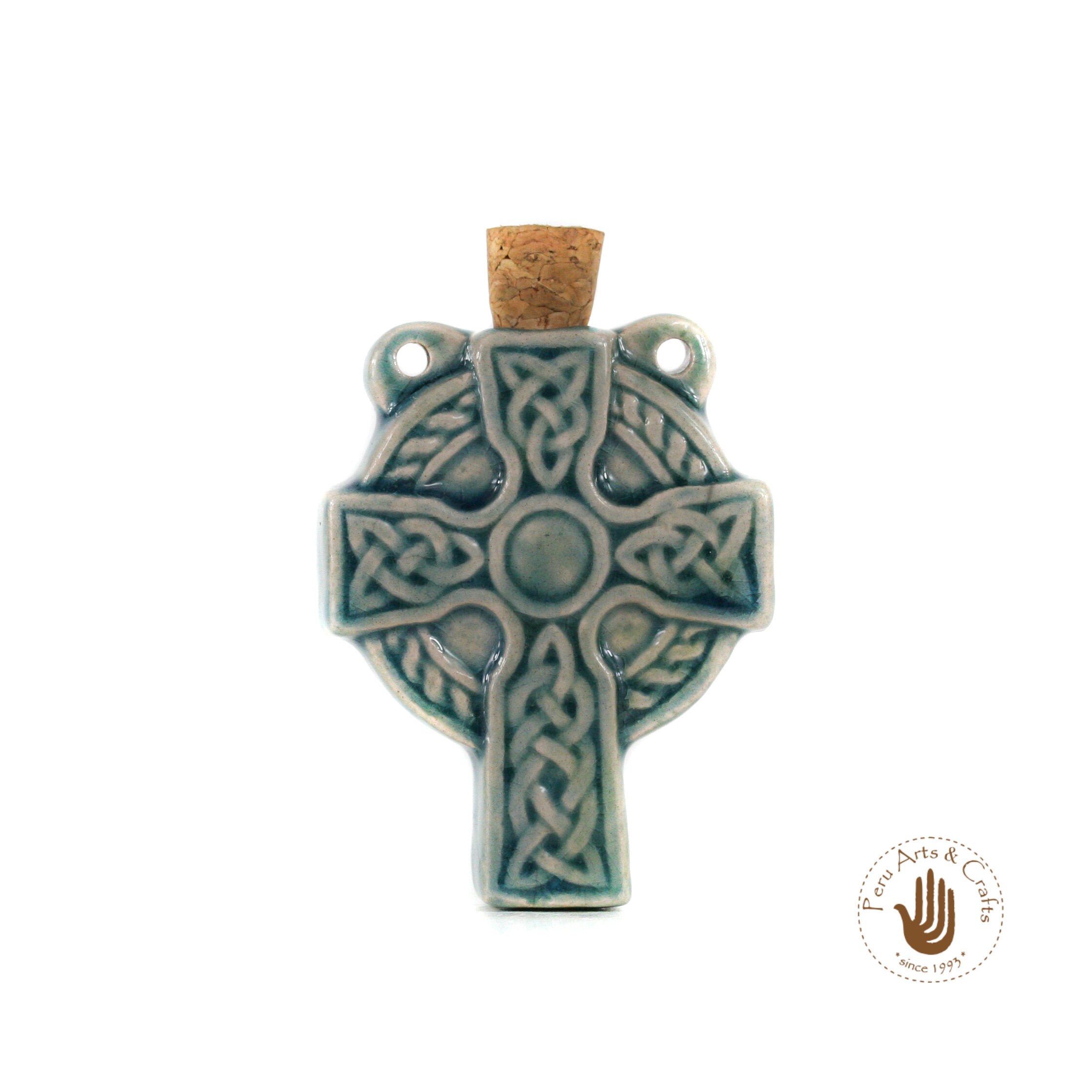Celtic Cross Raku Bottle Raku Peruvian Cercamic Bottle for Essences ...