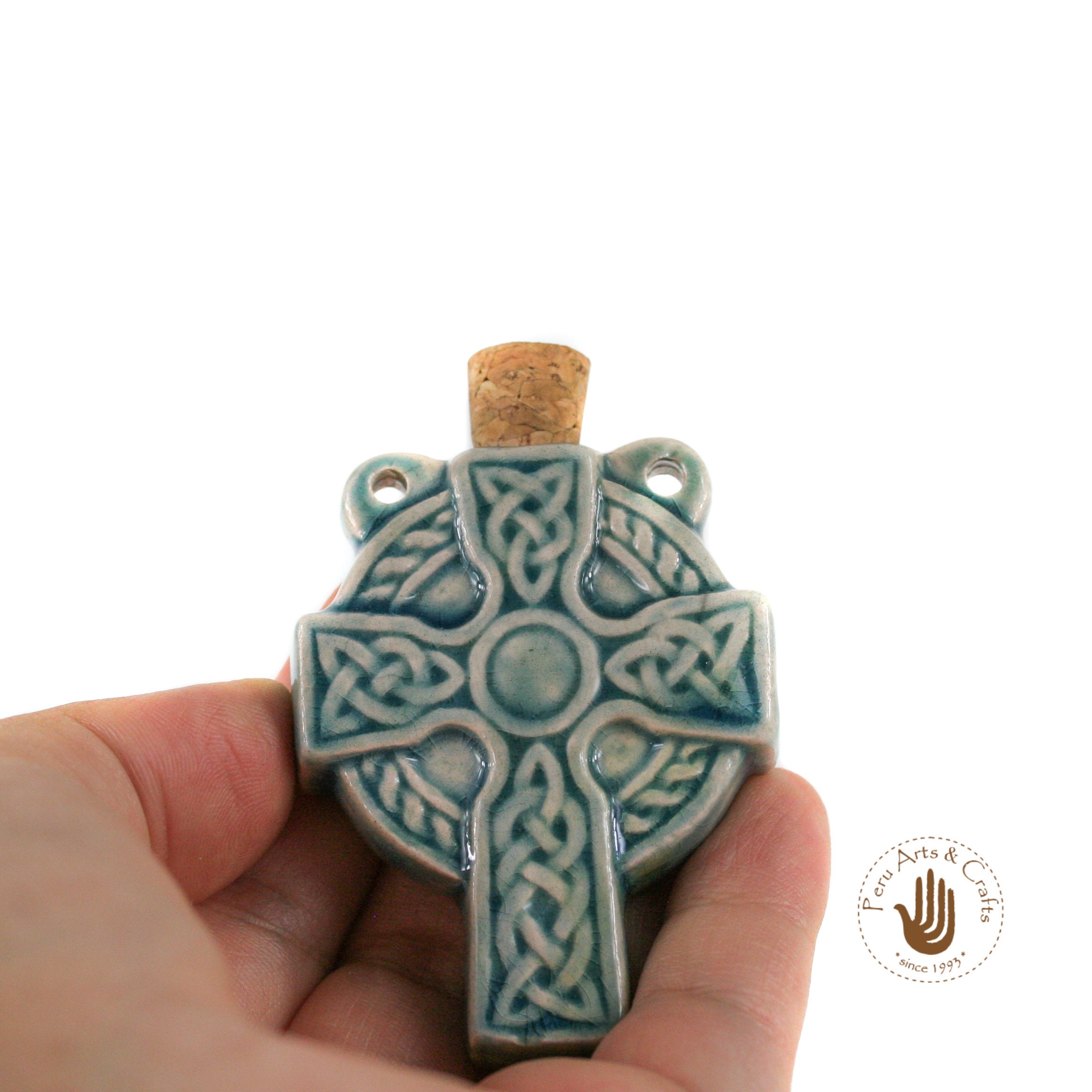 Celtic Cross Raku Bottle Raku Peruvian Cercamic Bottle for Essences ...