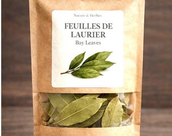 Foglie di alloro essiccate | Foglie di alloro naturali della Costa Azzurra, Francia | Erbe aromatiche | Stile biologico